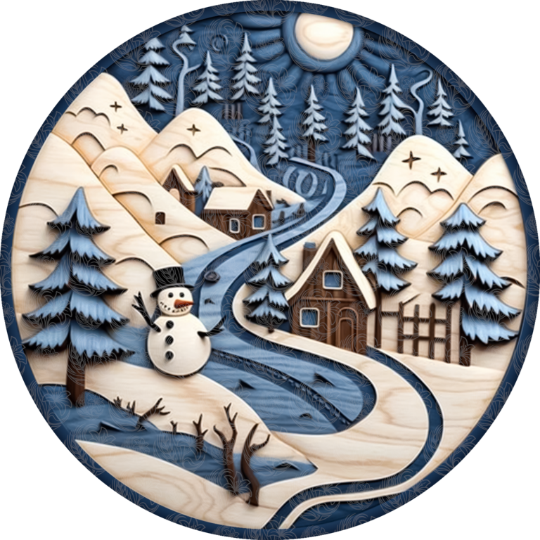Wood Carving Effect Snowman and Winter Scene – GBH21871